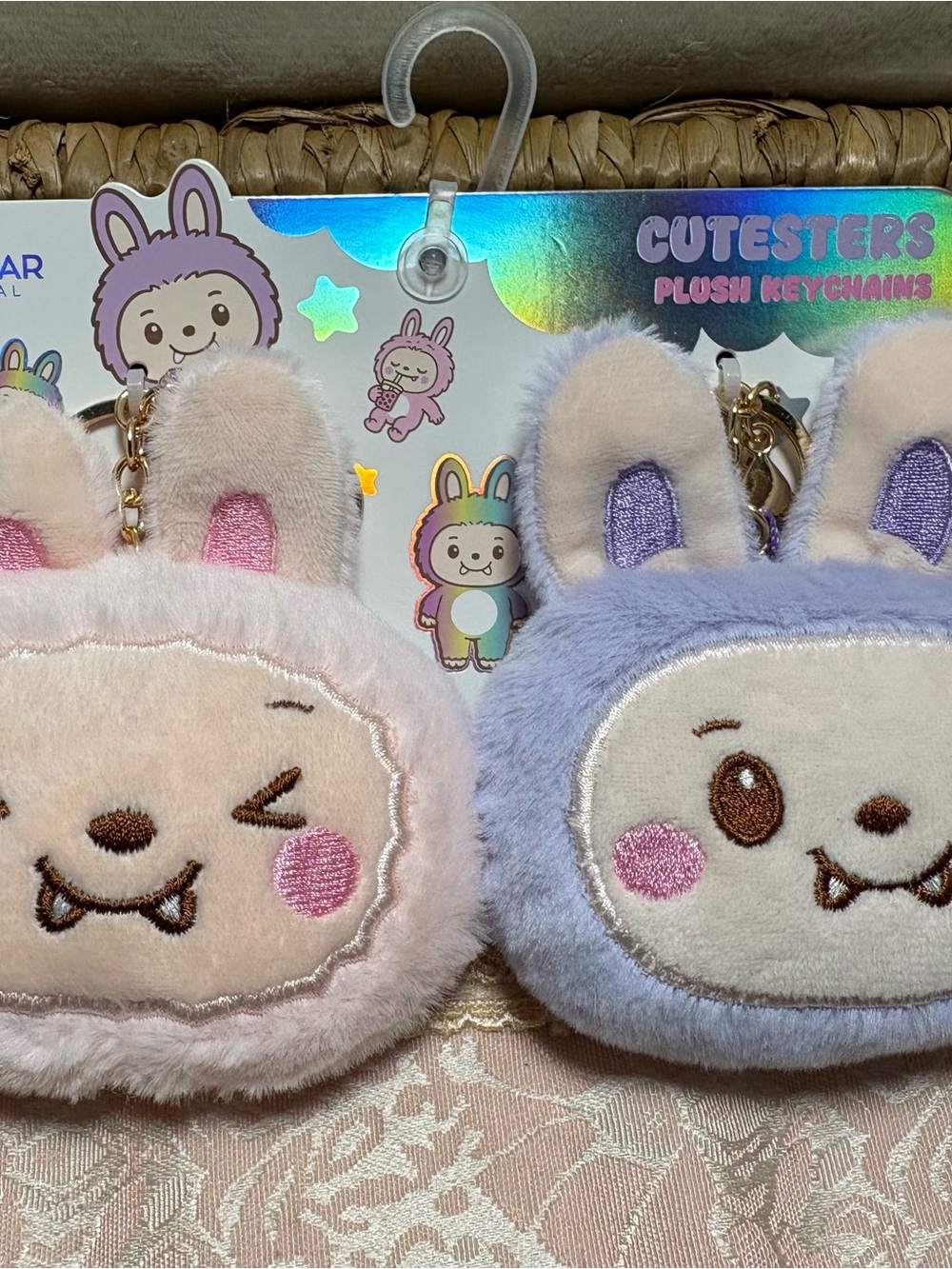 NWT Cutesters Plush Bunny Keychain Duo - Pink & Lavender